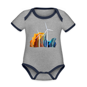Wind Organic Contrast Short Sleeve Baby Bodysuit - heather gray/navy
