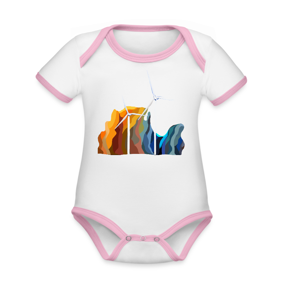 Wind Organic Contrast Short Sleeve Baby Bodysuit - white/pink
