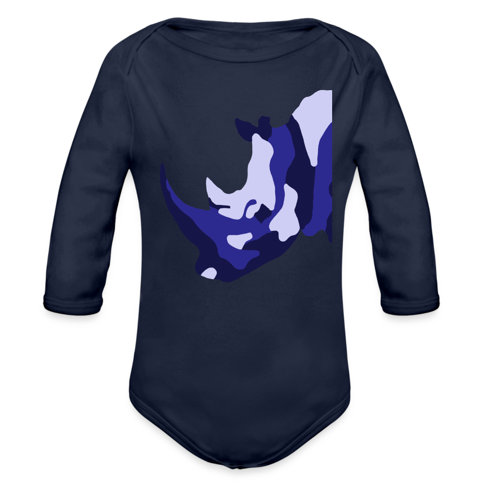 CPK Rhino Organic Long Sleeve Baby Bodysuit - dark navy
