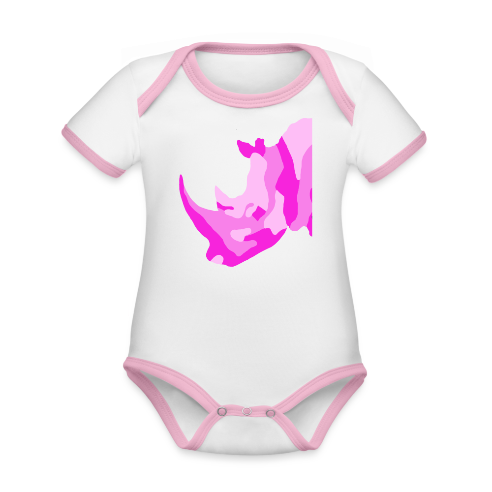 Pink Rhino Organic Contrast Short Sleeve Baby Bodysuit - white/pink