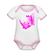 Pink Rhino Organic Contrast Short Sleeve Baby Bodysuit - white/pink