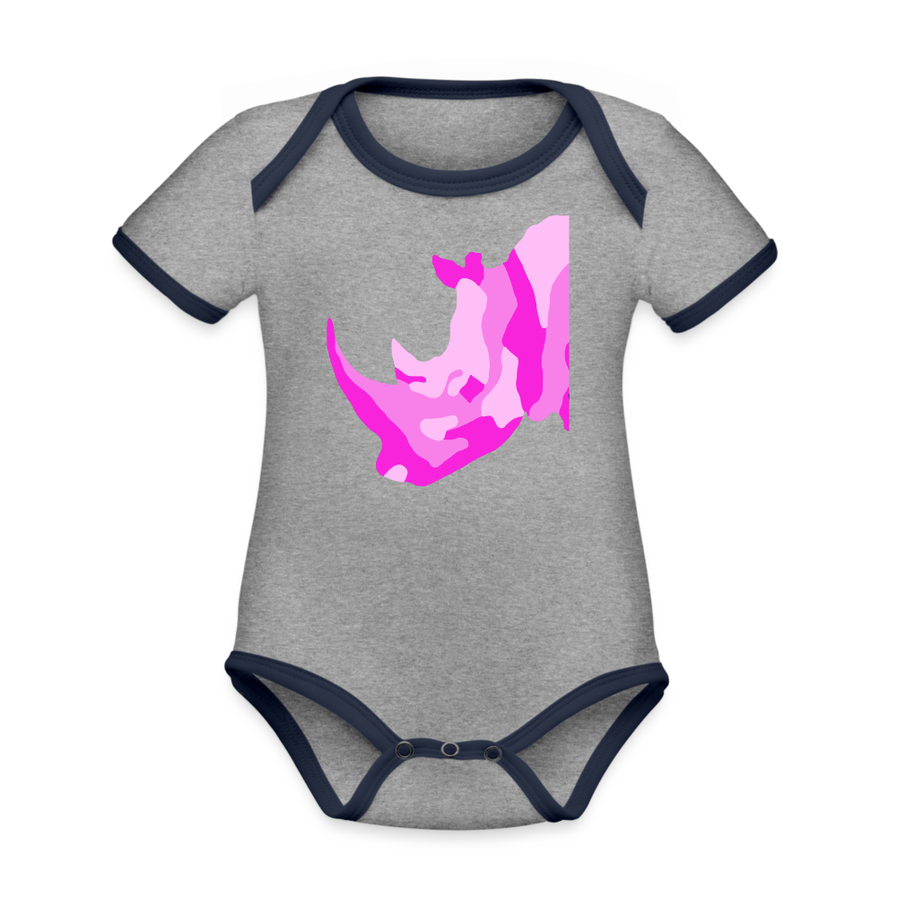 Pink Rhino Organic Contrast Short Sleeve Baby Bodysuit - heather gray/navy