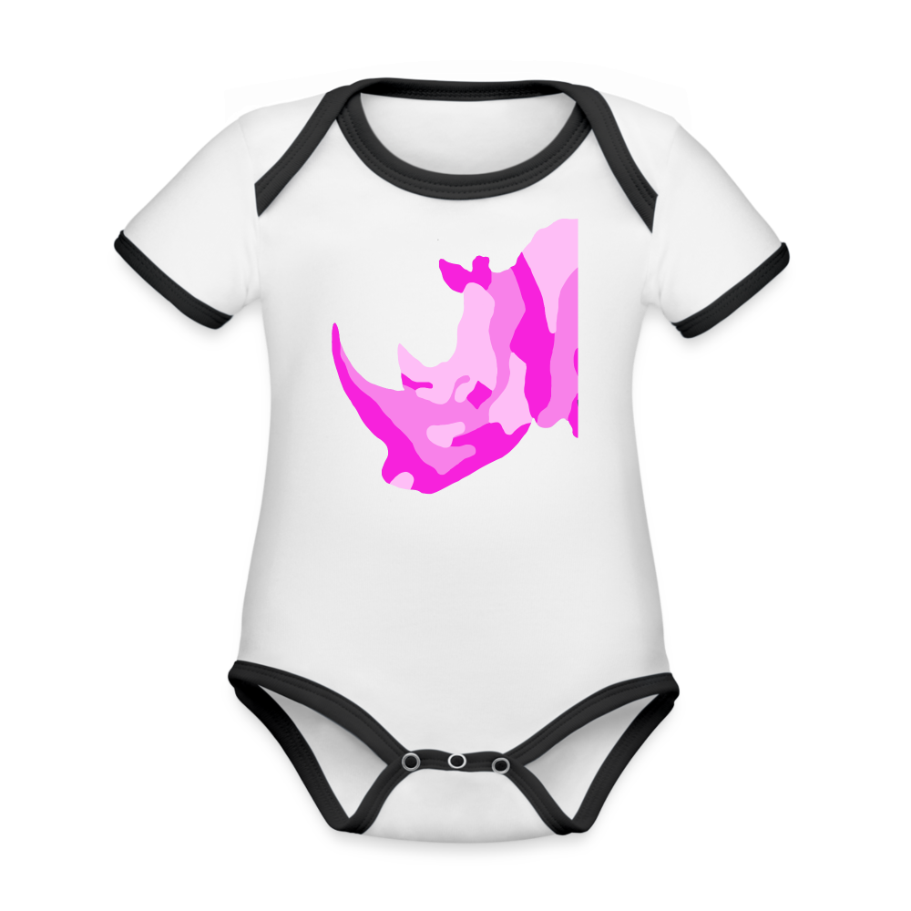 Pink Rhino Organic Contrast Short Sleeve Baby Bodysuit - white/black