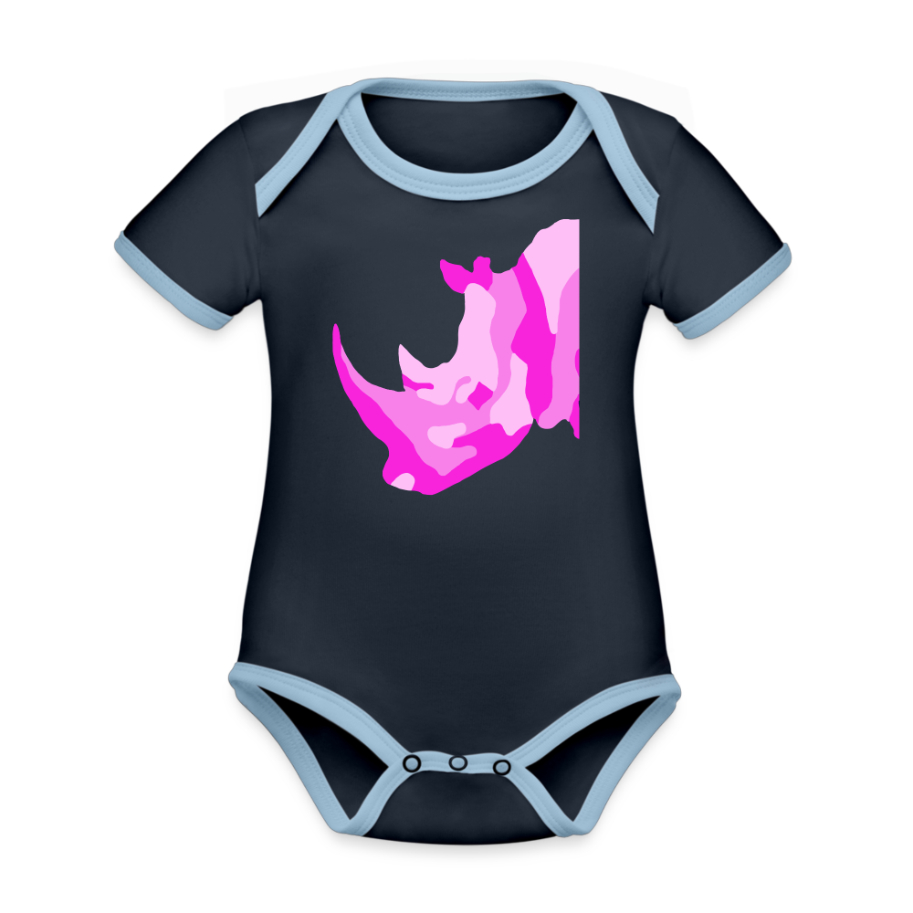 Pink Rhino Organic Contrast Short Sleeve Baby Bodysuit - navy/sky