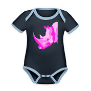 Pink Rhino Organic Contrast Short Sleeve Baby Bodysuit - navy/sky