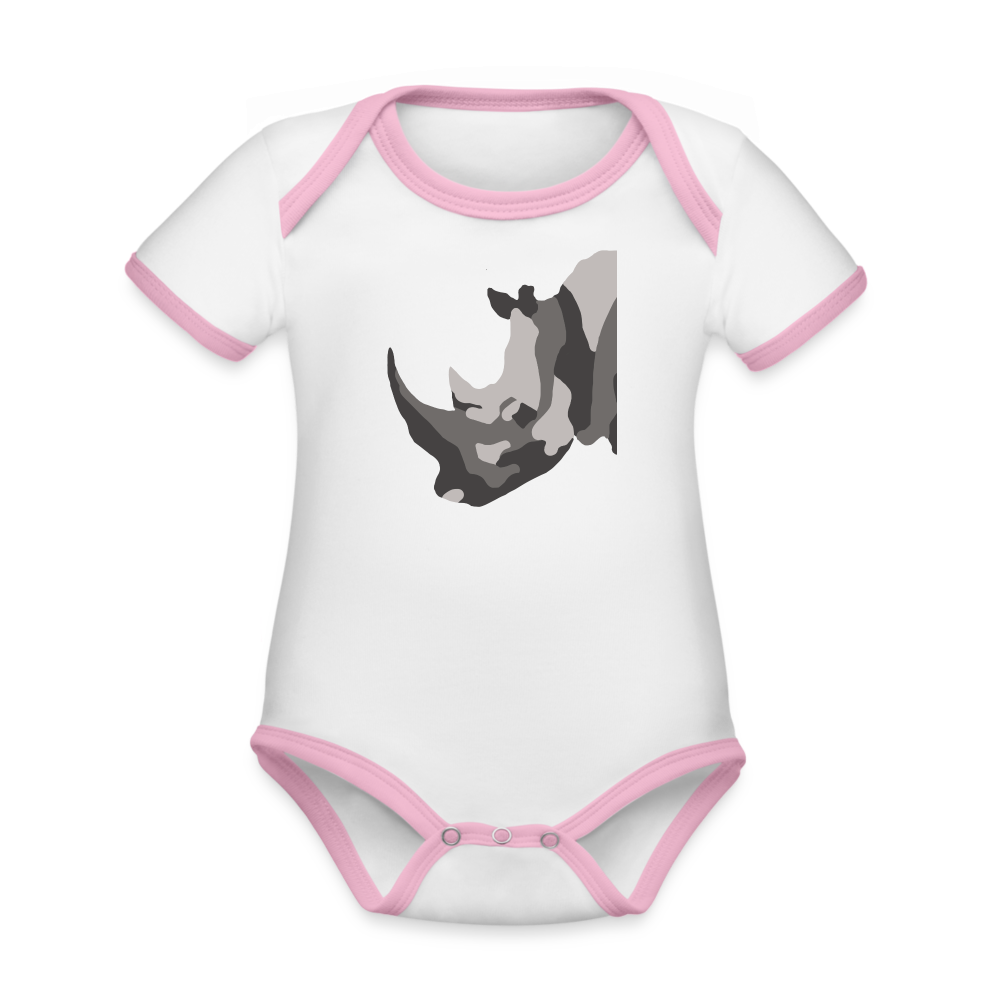 Rhino Organic Contrast Short Sleeve Baby Bodysuit - white/pink