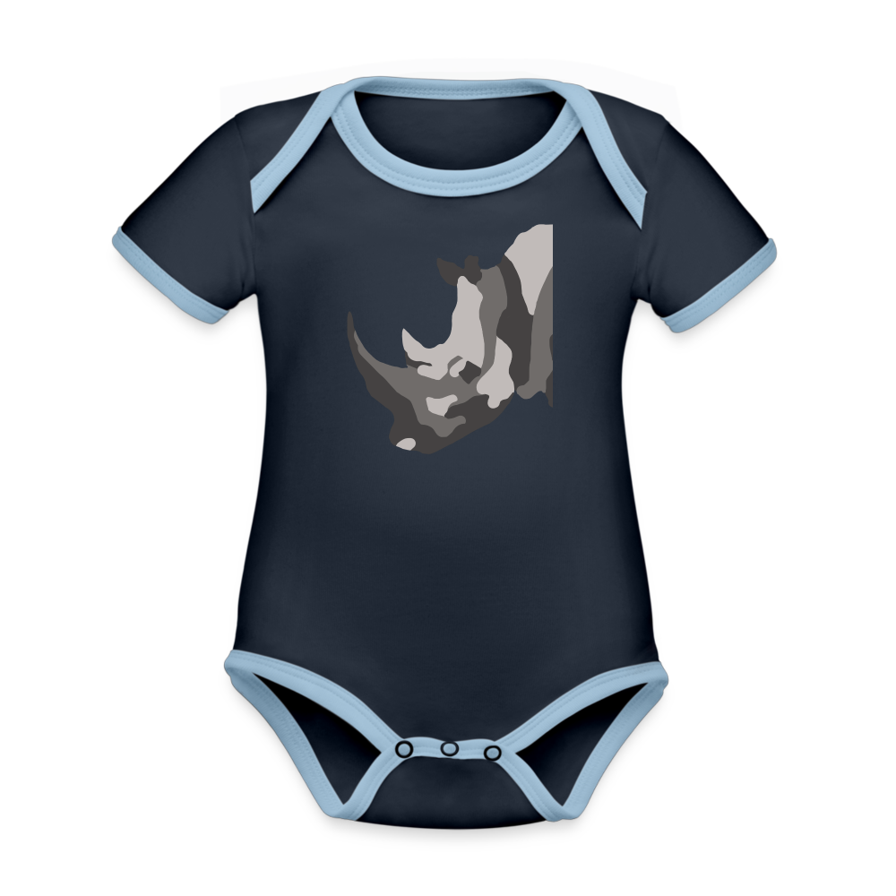 Rhino Organic Contrast Short Sleeve Baby Bodysuit - navy/sky
