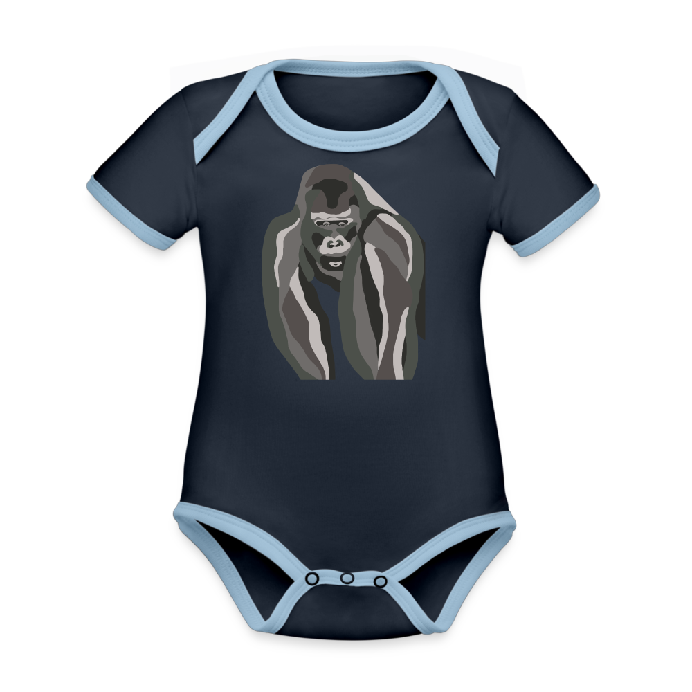 Gorilla Organic Contrast Short Sleeve Baby Bodysuit - navy/sky