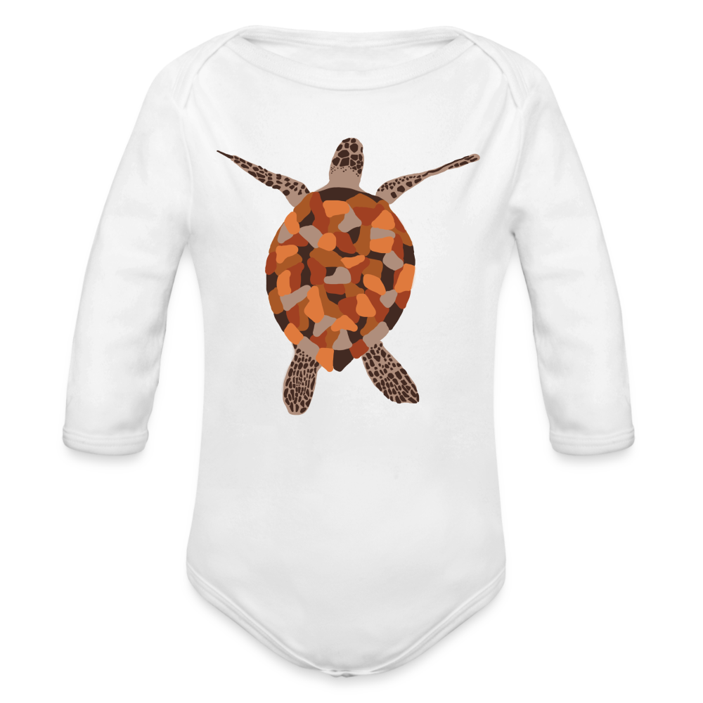 Turtle Organic Long Sleeve Baby Bodysuit - white