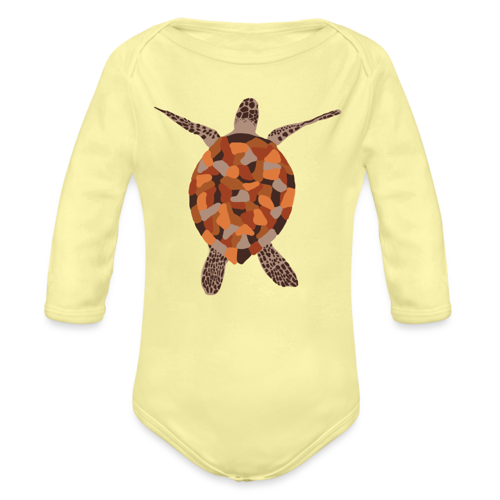 Turtle Organic Long Sleeve Baby Bodysuit - washed yellow