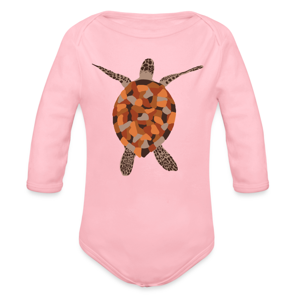 Turtle Organic Long Sleeve Baby Bodysuit - light pink
