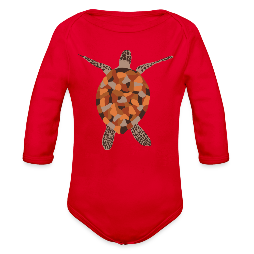 Turtle Organic Long Sleeve Baby Bodysuit - red