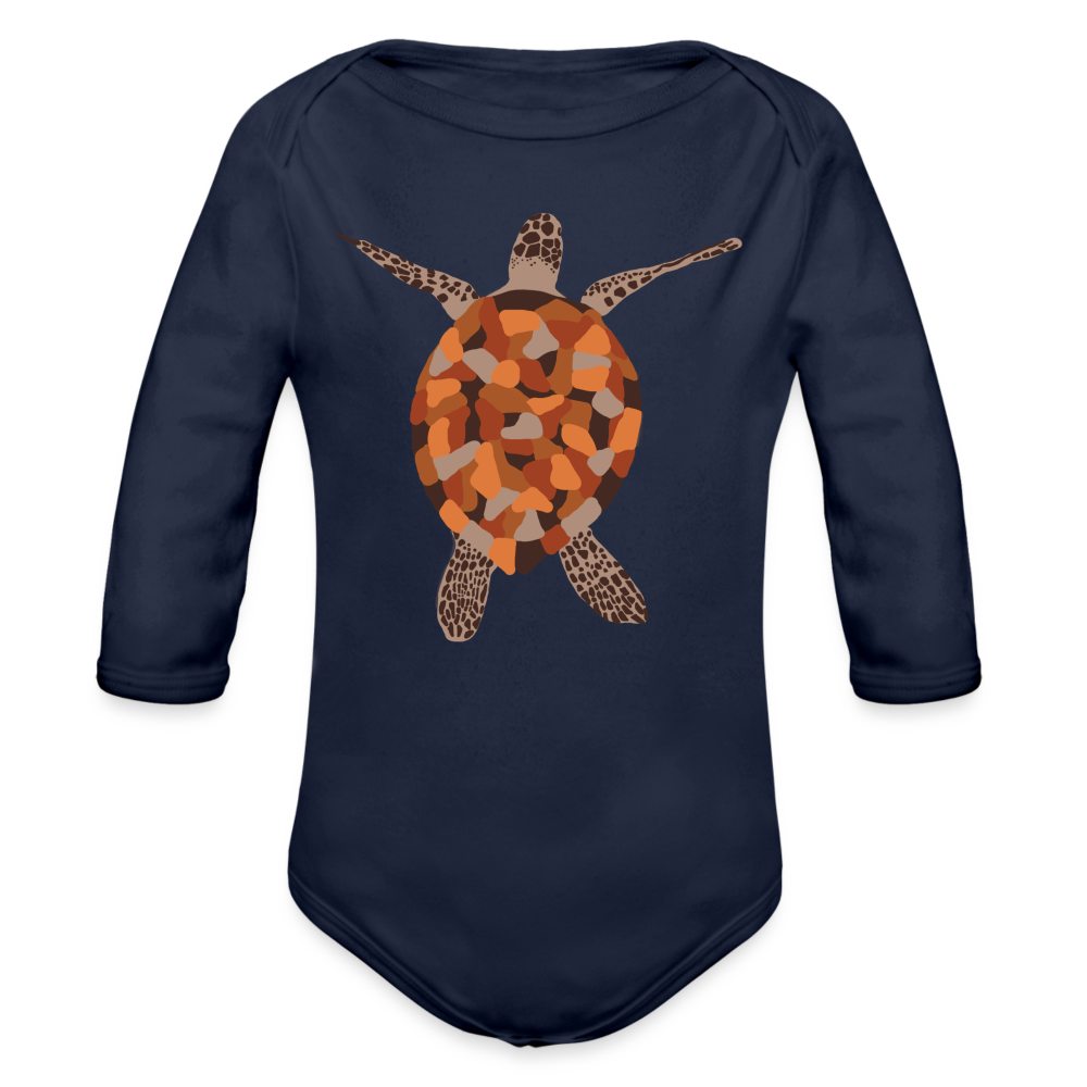 Turtle Organic Long Sleeve Baby Bodysuit - dark navy