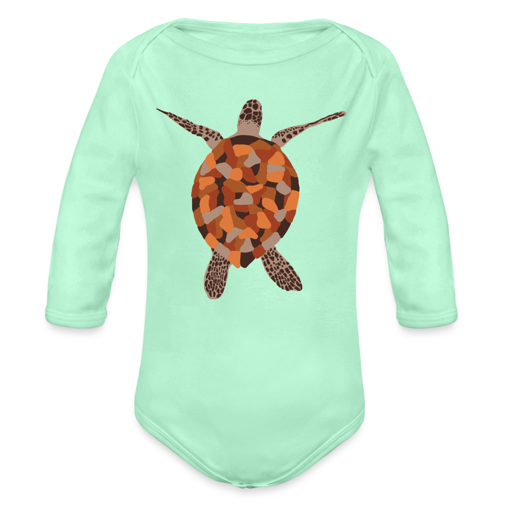 Turtle Organic Long Sleeve Baby Bodysuit - light mint