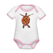 Turtle Organic Contrast Short Sleeve Baby Bodysuit - white/pink