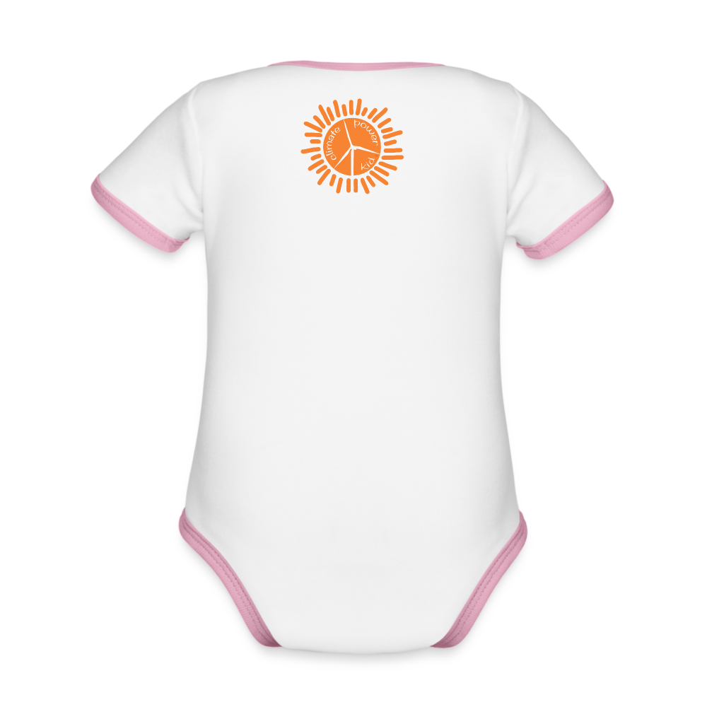 Turtle Organic Contrast Short Sleeve Baby Bodysuit - white/pink
