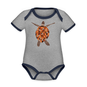 Turtle Organic Contrast Short Sleeve Baby Bodysuit - heather gray/navy