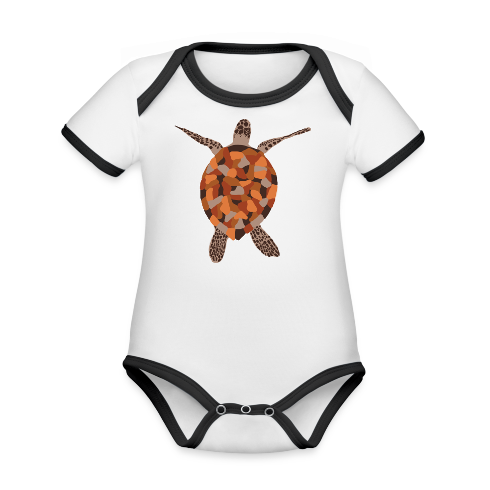 Turtle Organic Contrast Short Sleeve Baby Bodysuit - white/black