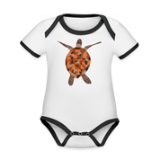 Turtle Organic Contrast Short Sleeve Baby Bodysuit - white/black