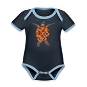 Turtle Organic Contrast Short Sleeve Baby Bodysuit - navy/sky